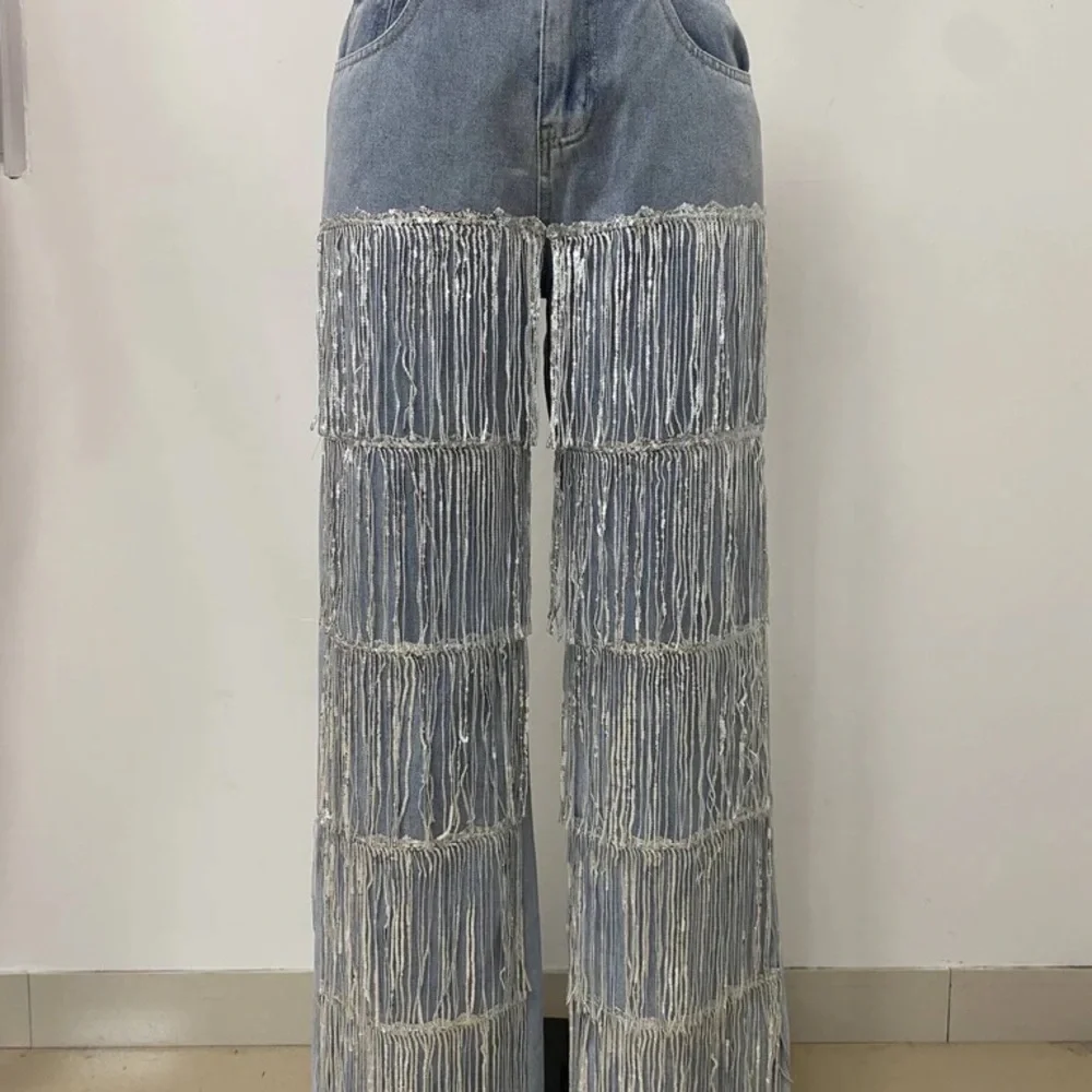 High-Waist Fringe Denim Jeans | Statement Wide-Leg (black) - Picture 3 of 5